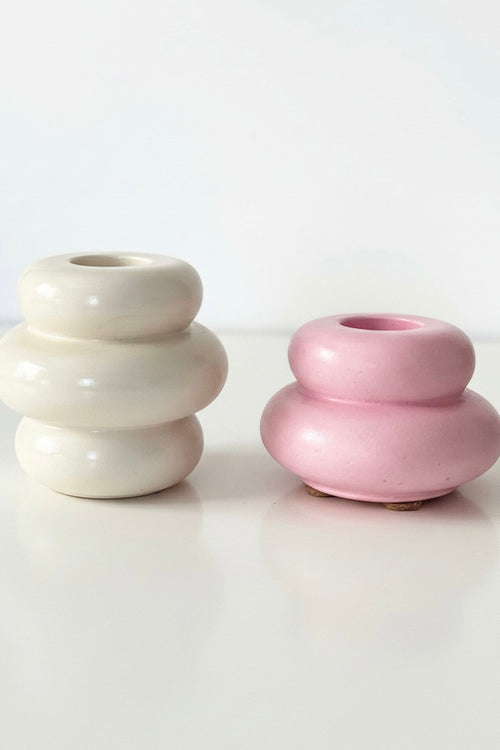 2'li Donut Şamdan - Mum Tutucu Ekru & Pembe