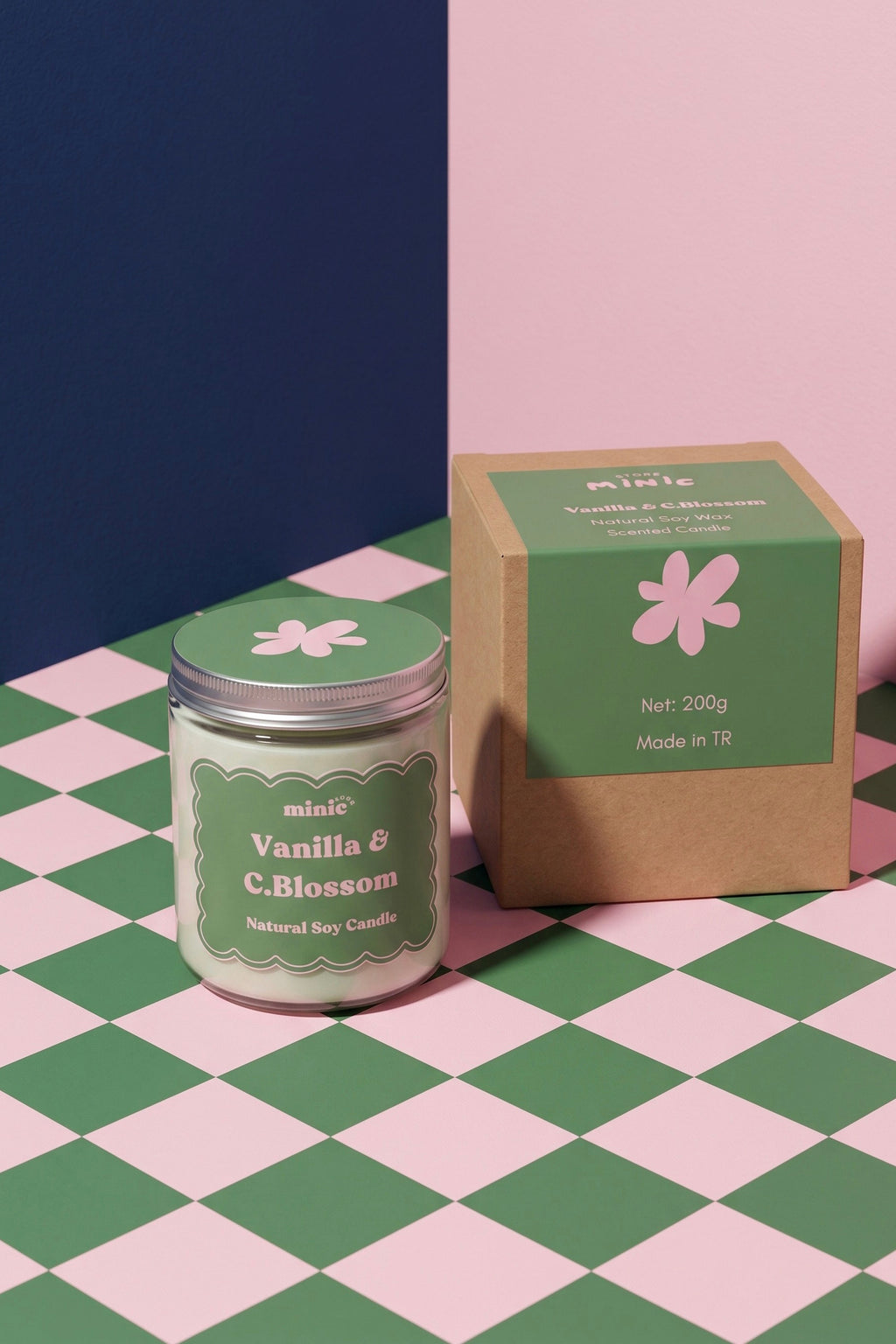 El Yapımı Vanilya & Kiraz Çiçeği Doğal Soya Mum – 200g