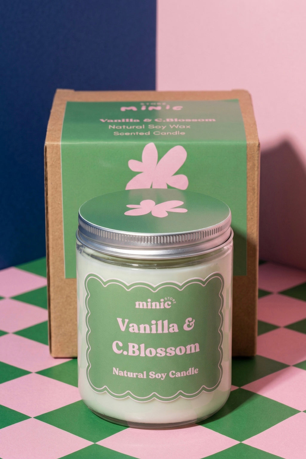 El Yapımı Vanilya & Kiraz Çiçeği Doğal Soya Mum – 200g